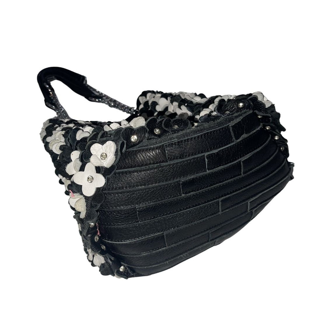 AmeriLeather Willet Leather Shoulder Bag Flower Crystal Artsy Boho Retro Chic