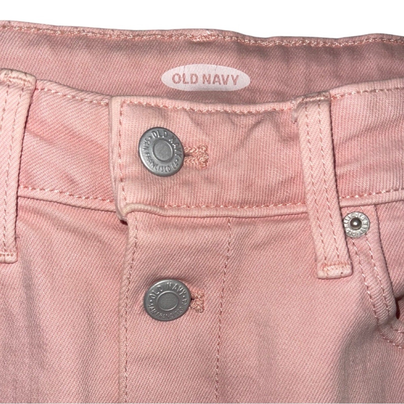 Old Navy Pink Denim Skirt Jean Button Front Mini Fray Hem Size Small Y2K Preppy
