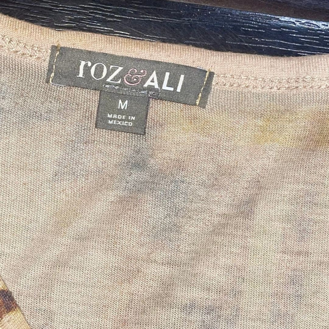 Roz & Ali Multicolor Floral Blouse Mesh Top V-neck Bell Sleeves Size Medium Boho