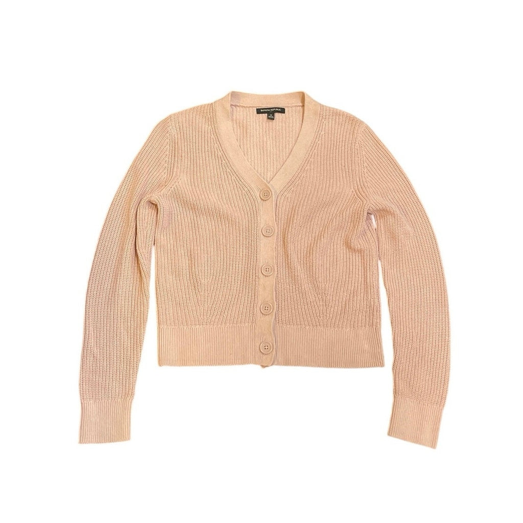 Banana Republic Chunky Knit V-Neck Button Cropped Cardigan Sweater SZ S