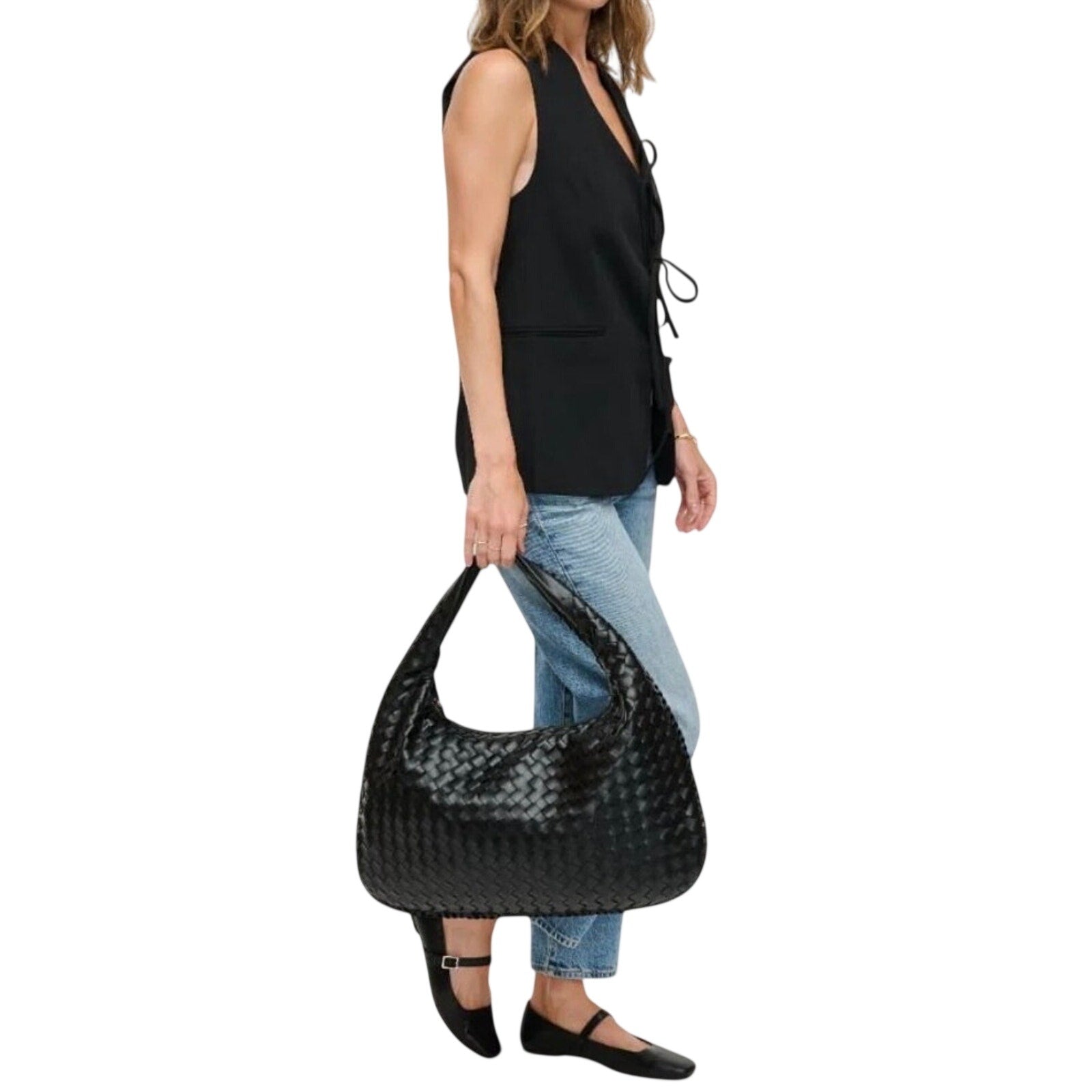 Urban Expressions Victoria Slouchy Hobo Vegan Leather Woven Braided Handbag