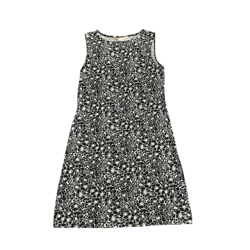 Merona Black White Floral Sleeveless Classic Shift Dress SZ Medium Brunch Casual