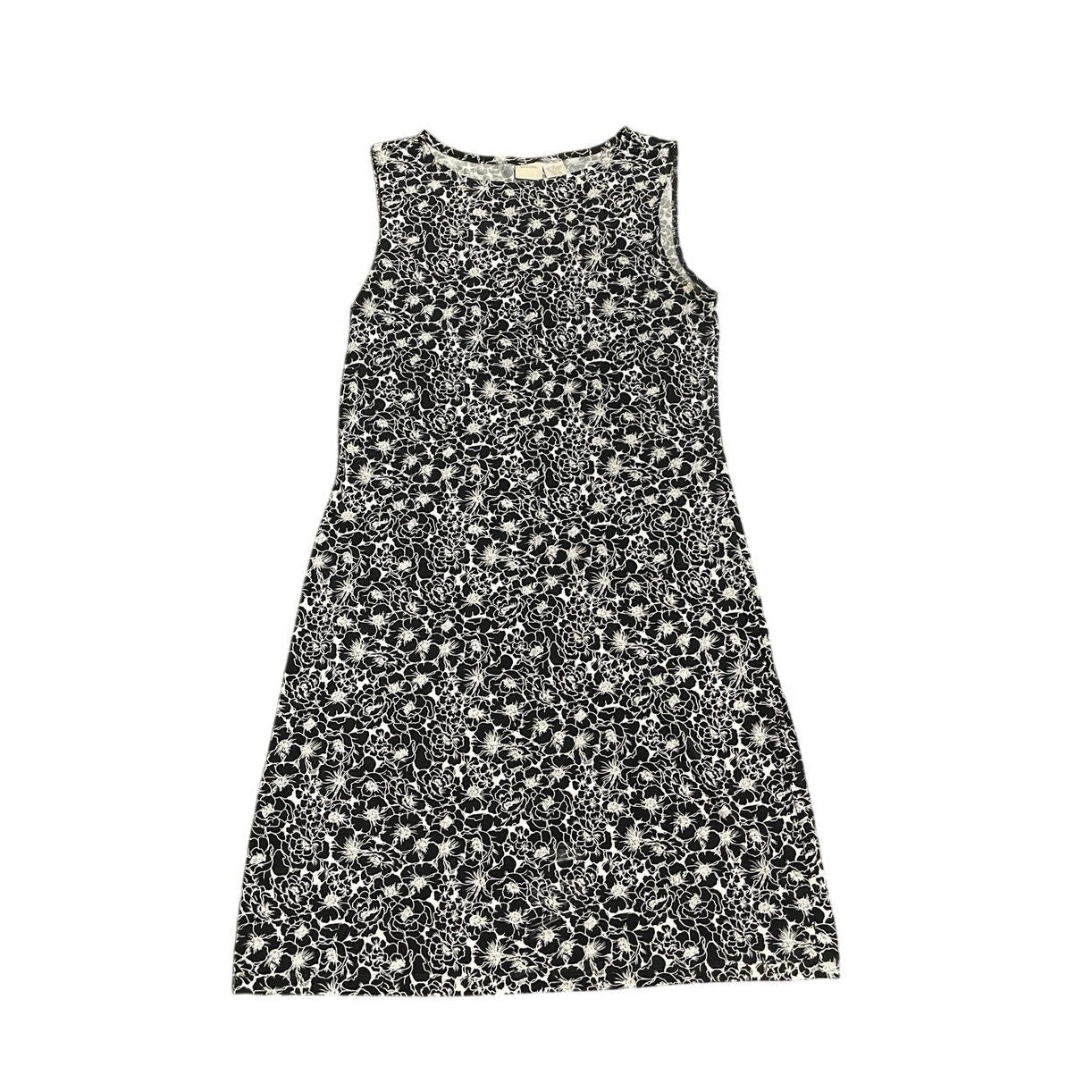 Merona Black White Floral Sleeveless Classic Shift Dress SZ Medium Brunch Casual