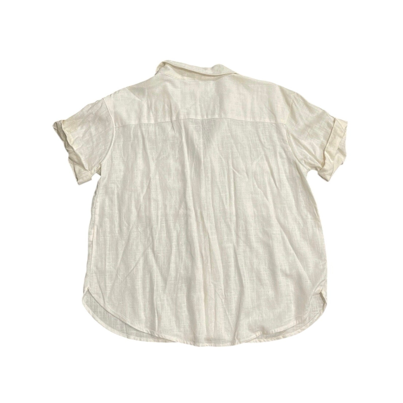 Thread & Supply Short Sleeve Linen Blend Button Up Shirt SZ Large Boxy Campshirt
