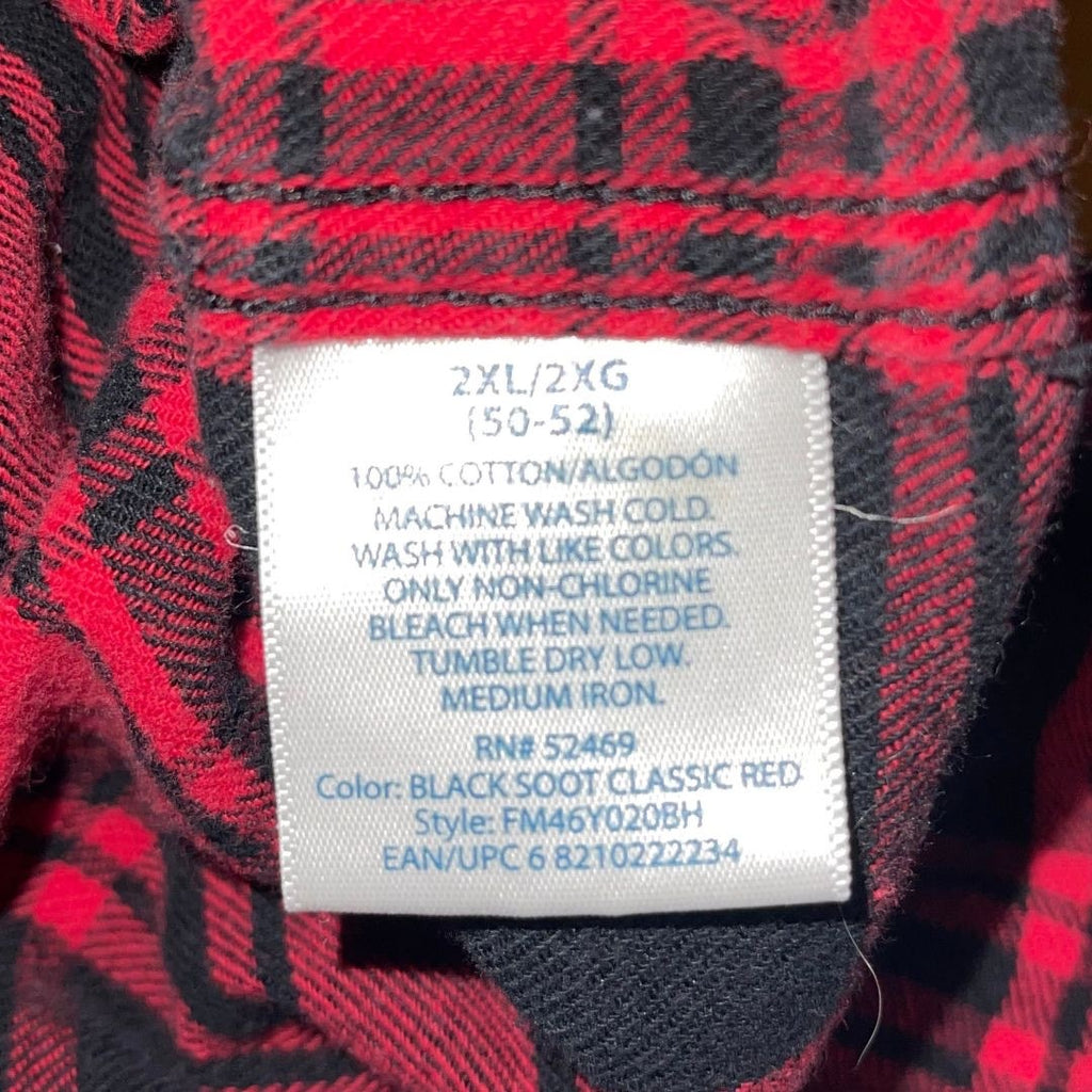 Faded Glory Men Long Sleeve Button Down Flannel Shirt Red Black Plaid Size 2XL