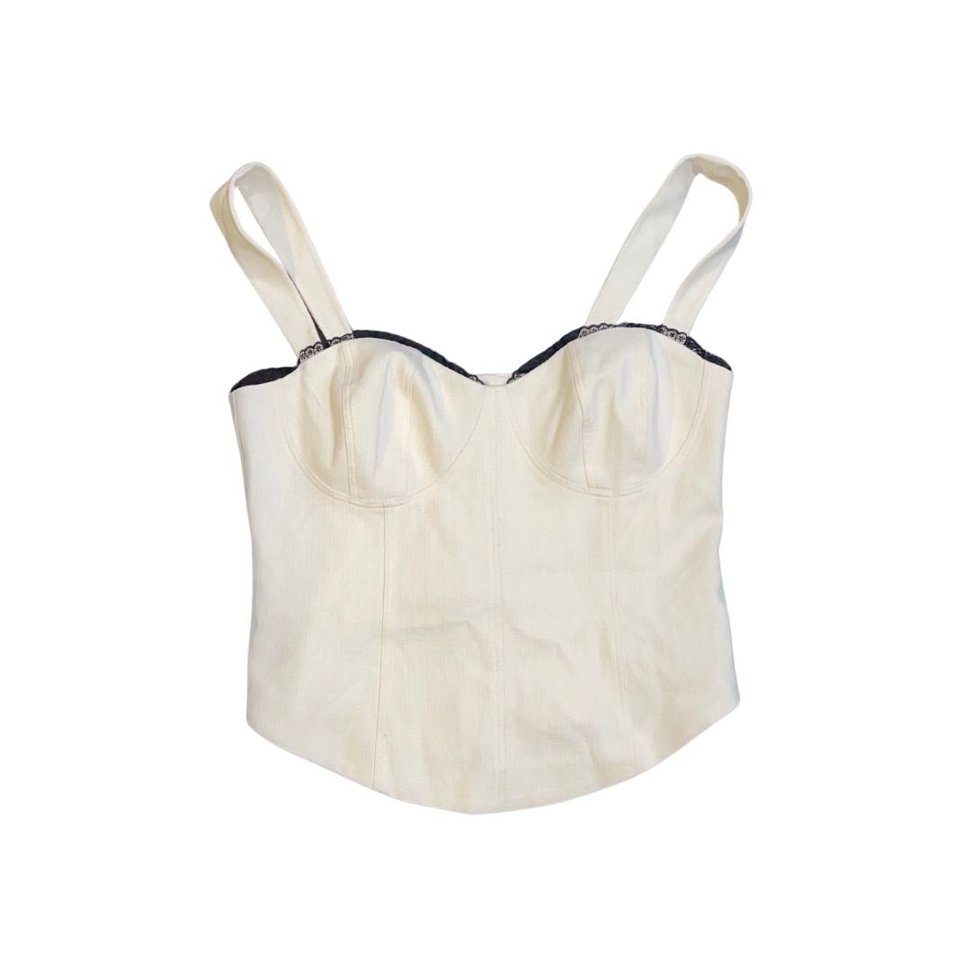 Reformation Alisa Sleeveless Sweetheart Lace Trim Blouse Large Corset Back NWT