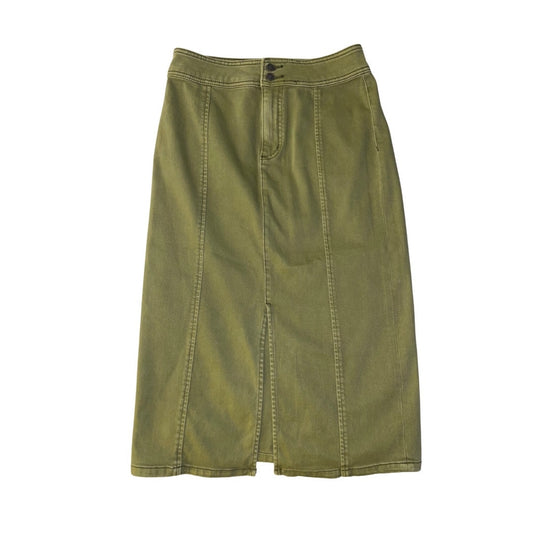 We the Free Green Olive Green Midi Skirt Front Slit High Waisted Denim Size 29