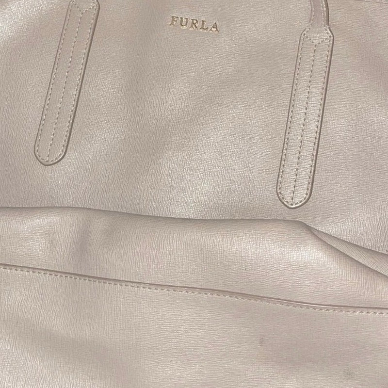 Furla Taupe Texture Leather Tote Shoulder Handbag Minimalist Classy Elegant Chic