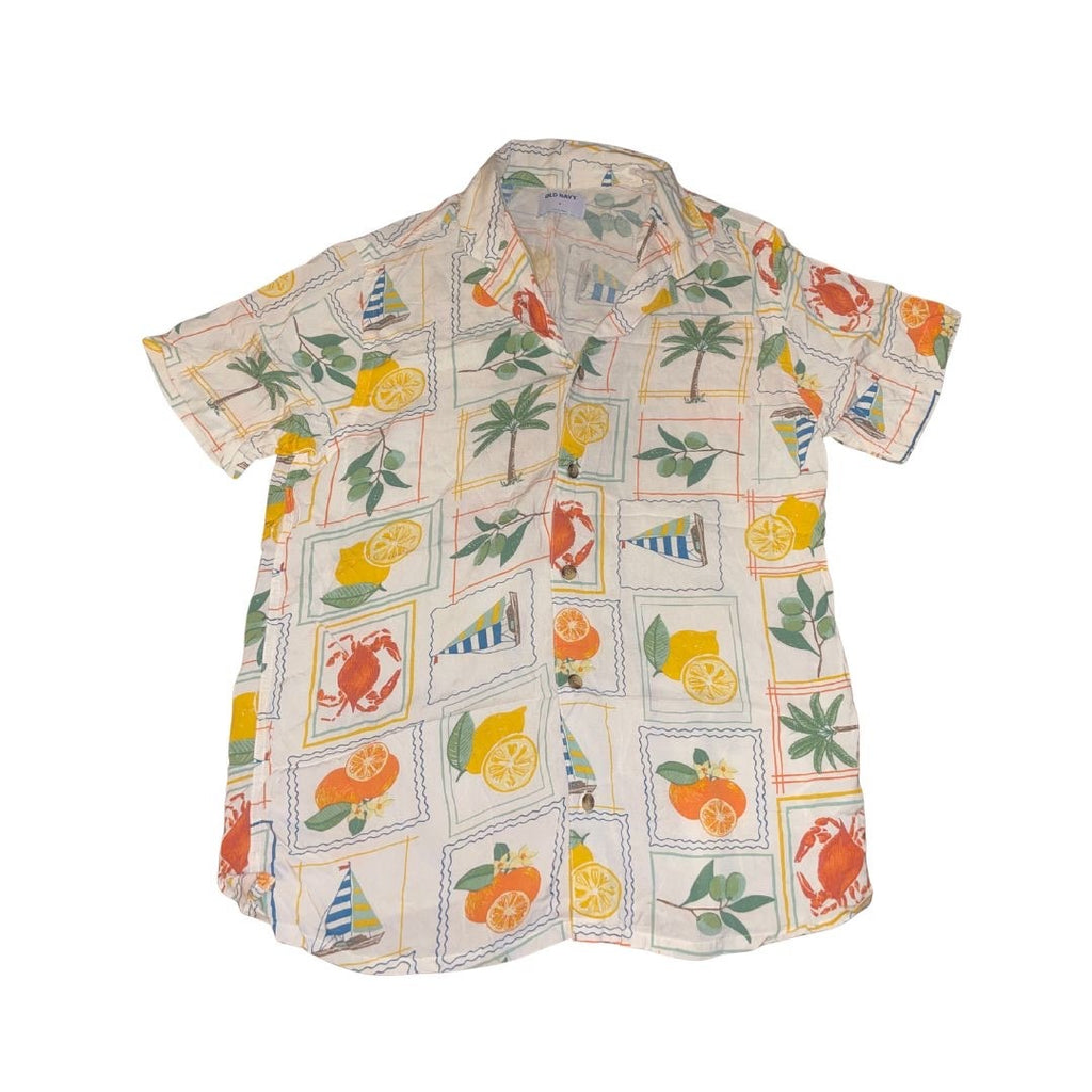 Old Navy Novelty Short Sleeve Shirt Medium Nautical Vacation Tropical Casual