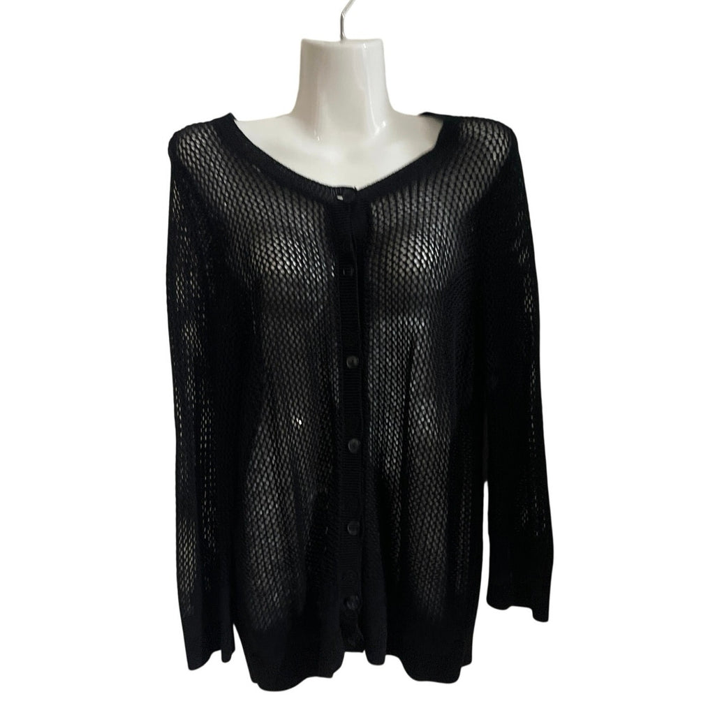 Ann Taylor Sheer Open Knit Mesh Button Up Cardigan Sweater Size Large Boho Chic