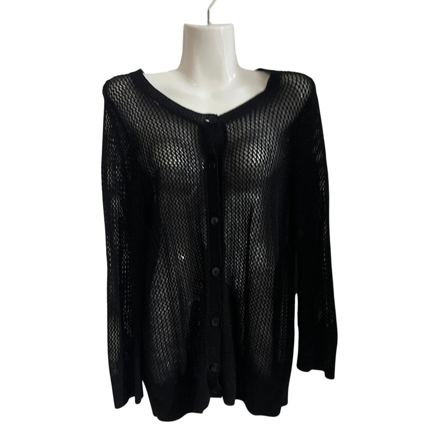 Ann Taylor Sheer Open Knit Mesh Button Up Cardigan Sweater Size Large Boho Chic