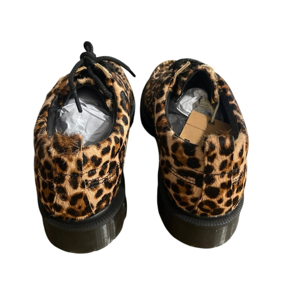 Dr. Martens Lowell Leopard Print Moc Toe Shoes Hair On SZ 9 NWB Lace up Oxford
