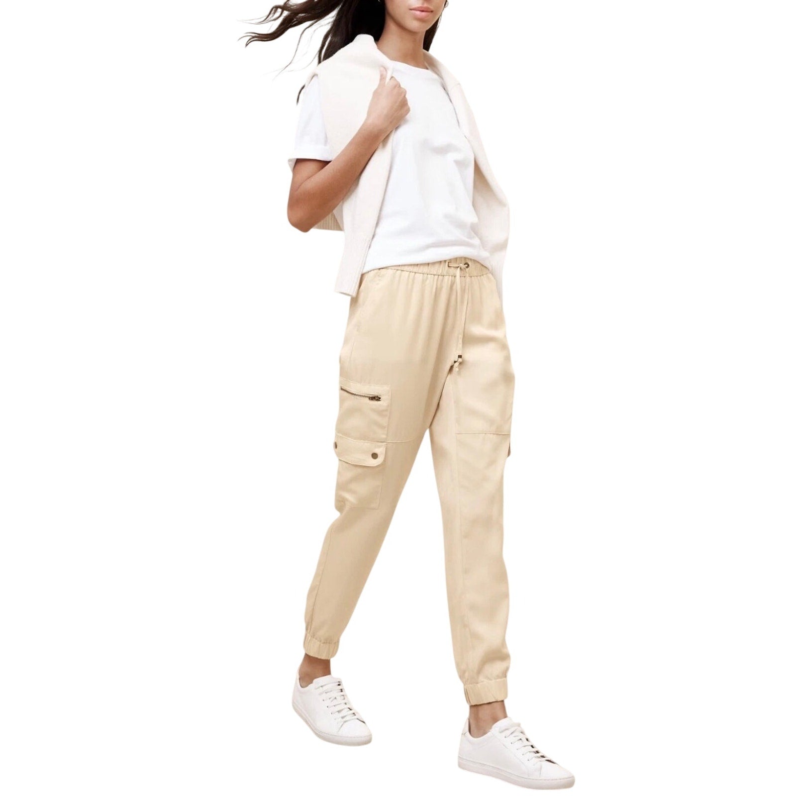 Banana Republic Drawstring Cargo Pants SZ L Zippered Utility Pockets Joggers