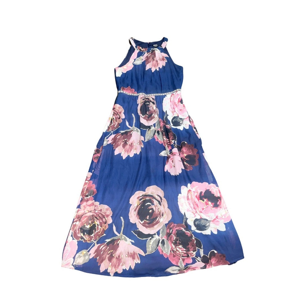 SLNY Floral Maxi Formal Dress Beaded Waist SZ 12 Prom Wedding Evening Bridesmaid