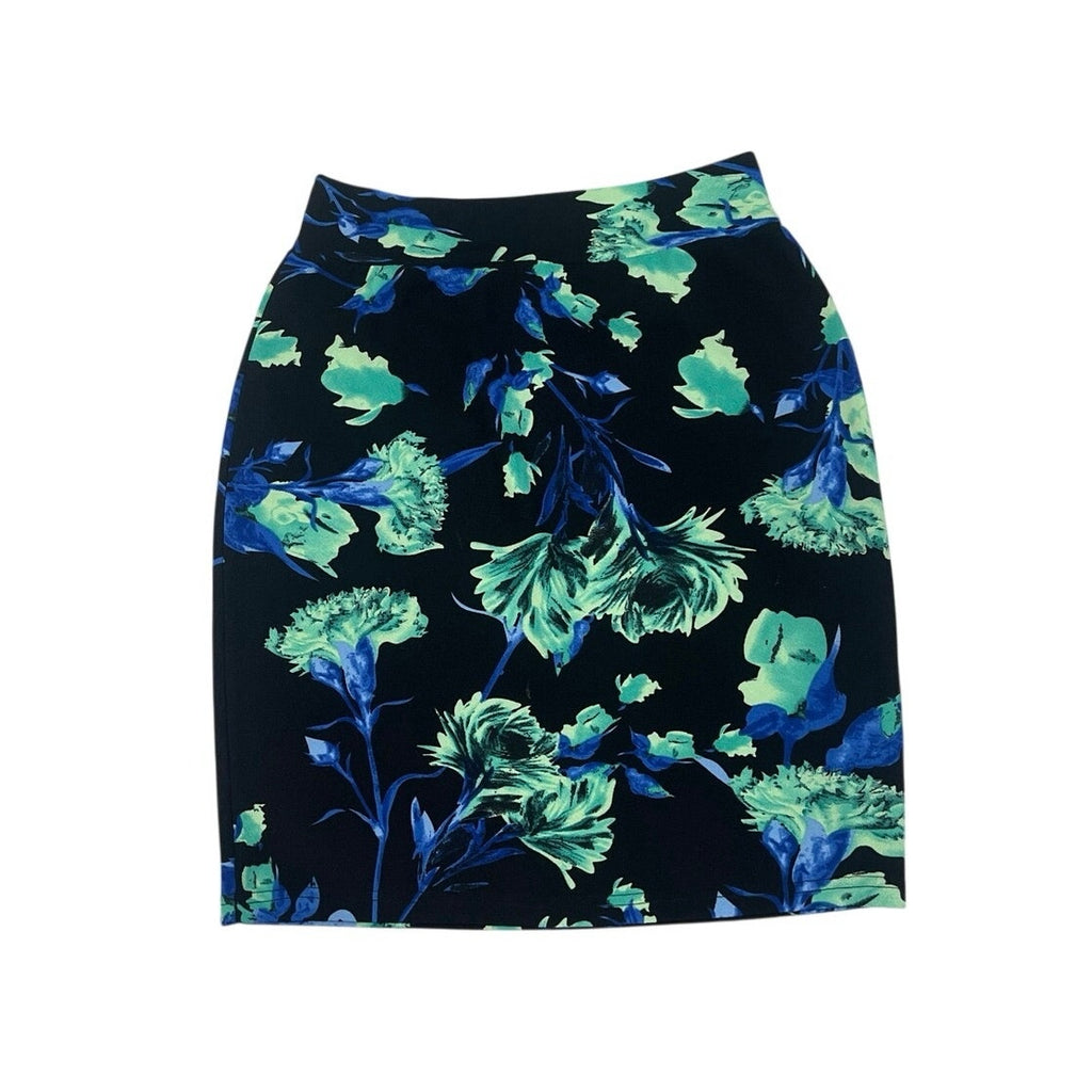 Floral Vibrant Blue Green Floral Sleek Skirt Size 2X Boho Botanical Whimsy
