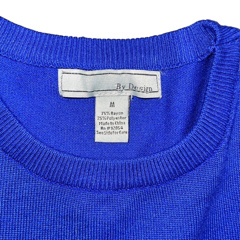 By Design Royal Blue Ribbed Sweater Top Size Medium Career Office Preppy