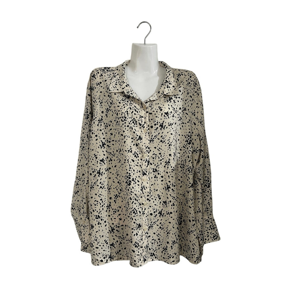 A New Day Animal Print Button Down Long Sleeve Blouse Size Large Career Office