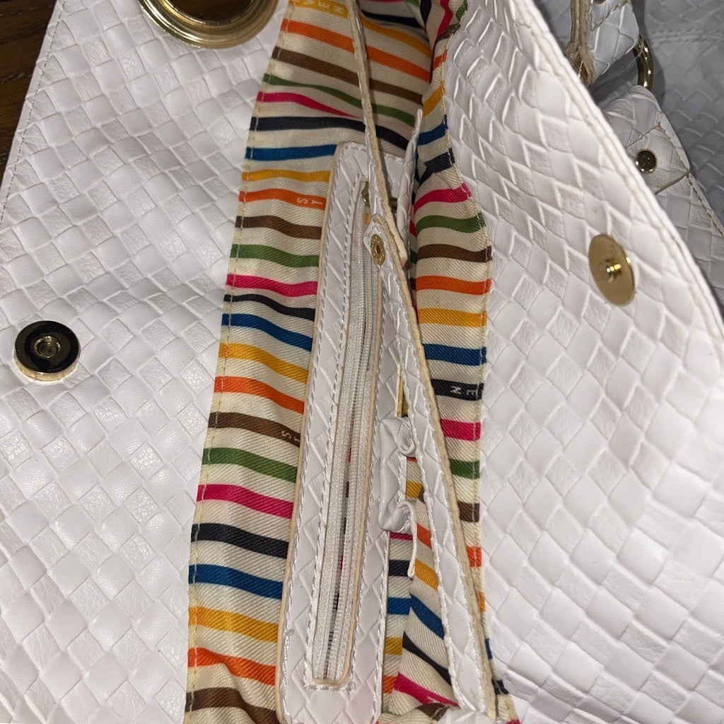 Steven by Steve Madden Woven White Shoulder Bag Faux Leather Tote Y2K Boho