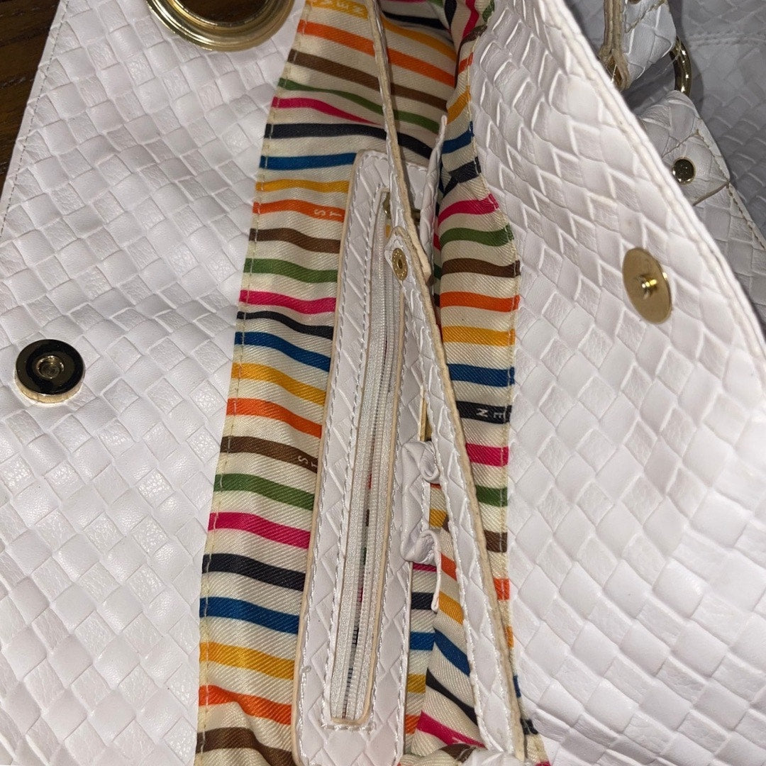 Steven by Steve Madden Woven White Shoulder Bag Faux Leather Tote Y2K Boho