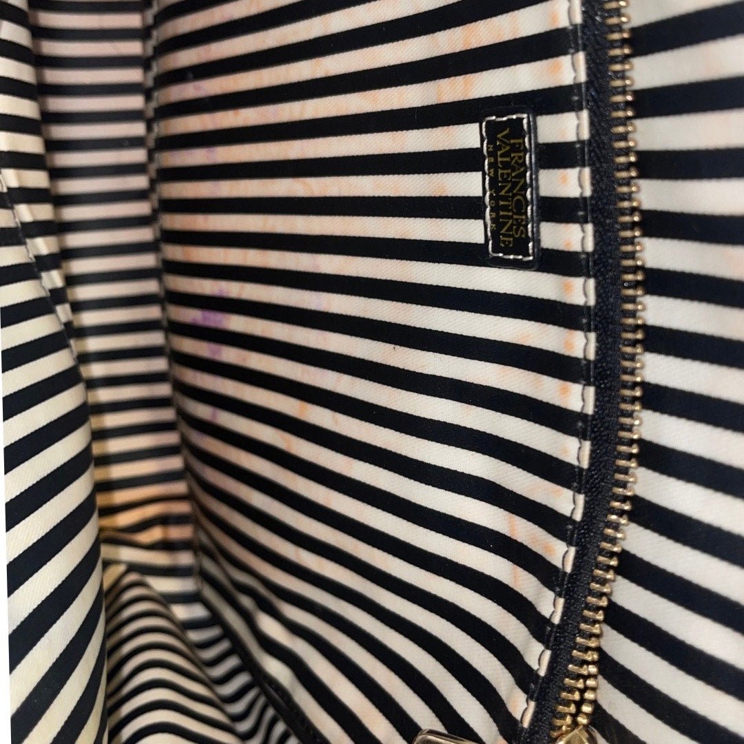 Frances Valentine Casey Nylon Backpack Bag Calf Leather Handles Striped Lining