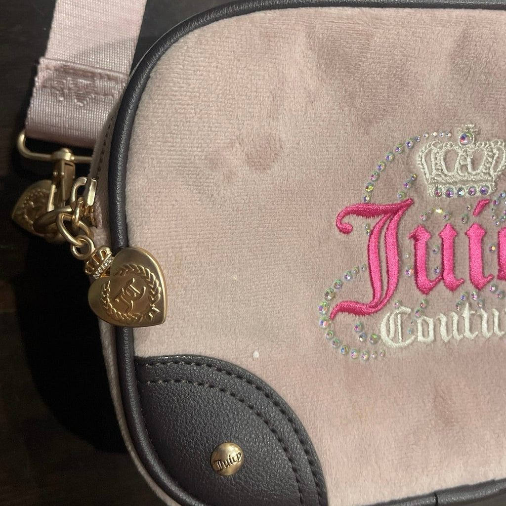 Juicy Couture Heritage Velour Camera Bag Dusty Pink Crossbody Y2K