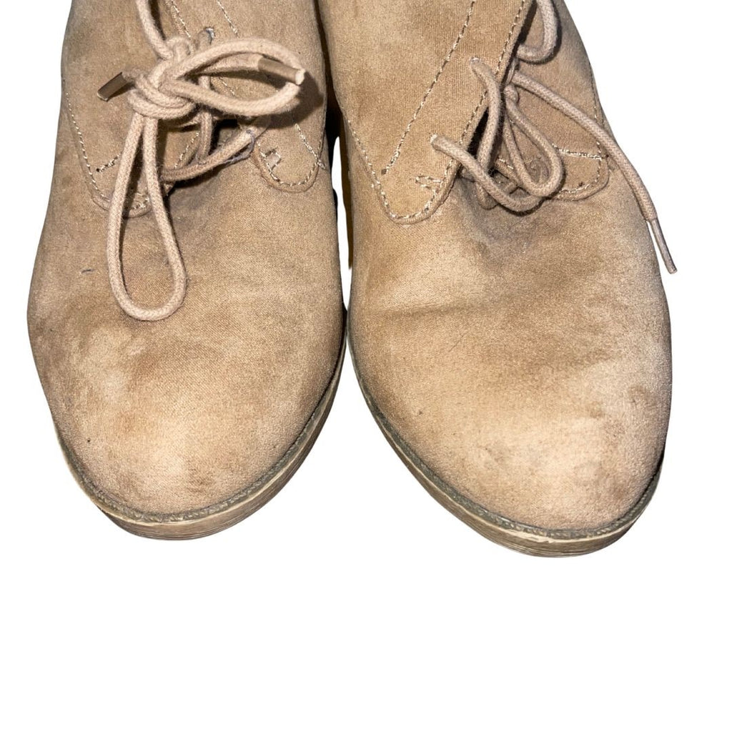 Rocket Dog Suede Ankle Boots Beige Size 9 Lace up Booties Chunky Heel Y2K