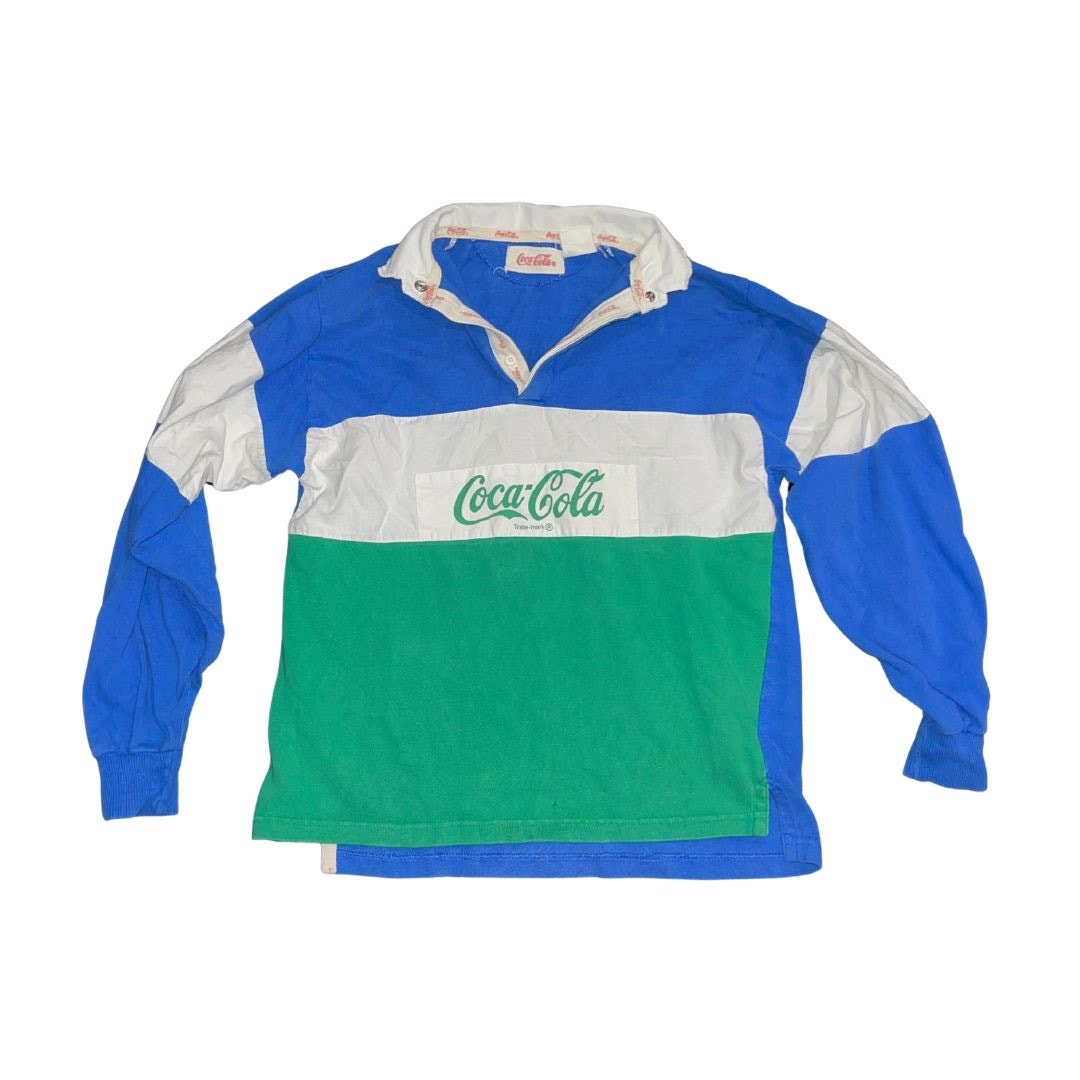 Vintage 80s 90s Coca Cola Rugby Shirt Long Sleeve Size S/M Polo Rare