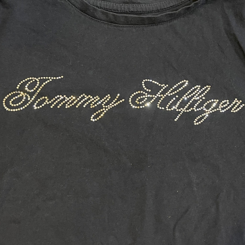 Tommy Hilfiger Blue Rhinestone Embellishments Logo T-Shirt Size Small Y2K 90s
