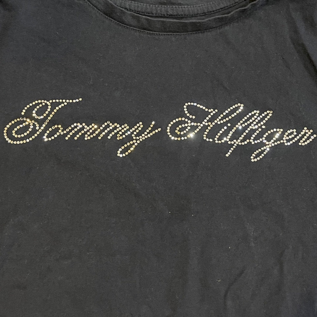 Tommy Hilfiger Blue Rhinestone Embellishments Logo T-Shirt Size Small Y2K 90s