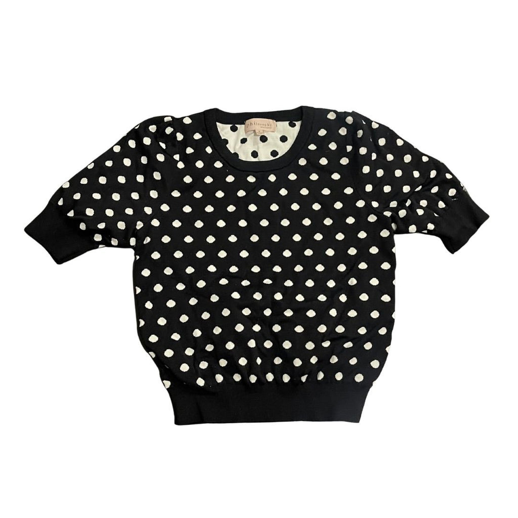Philosophy Restyle Collection White Black Polka Dot Sweater Puffy Sleeve Top