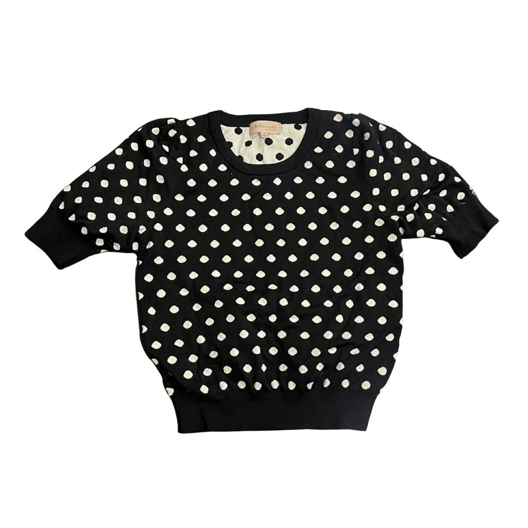 Philosophy Restyle Collection White Black Polka Dot Sweater Puffy Sleeve Top