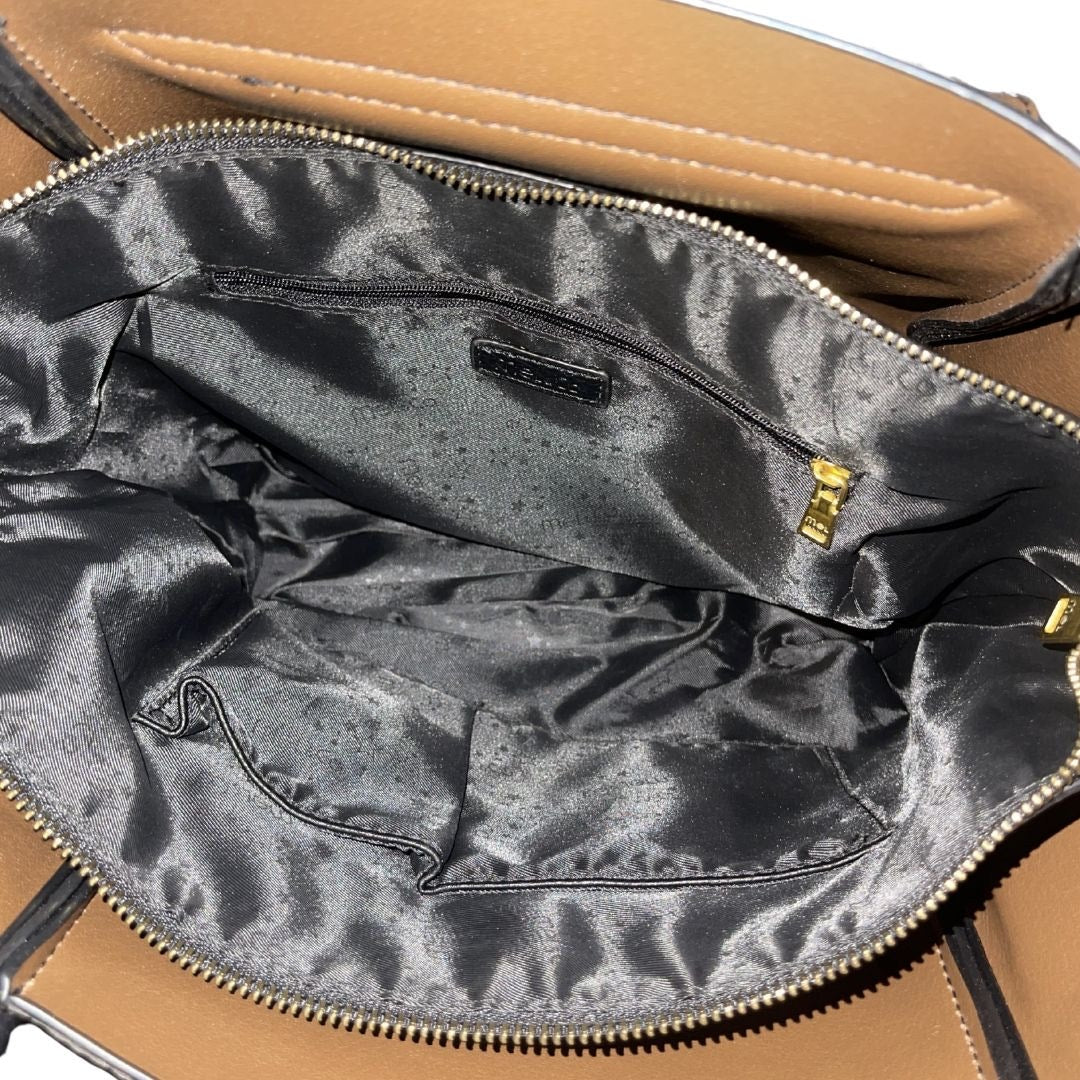 Mel & Co Pouch Bag In Tote Front Flap Black Faux Leather Shoulder Straps Everyday