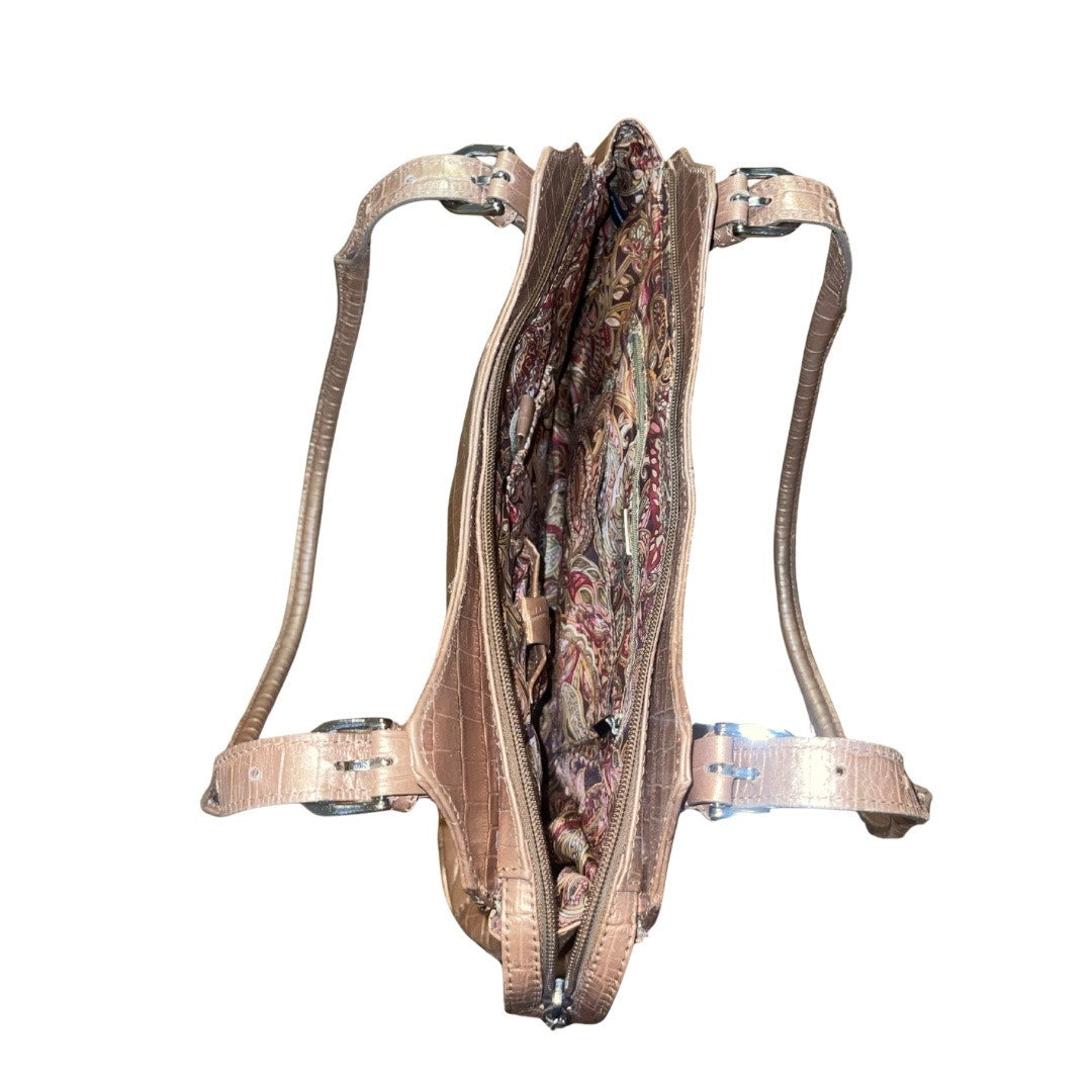 Maxx New York Gold Crocodile Embossed Print Leather Shoulder Bag Purse