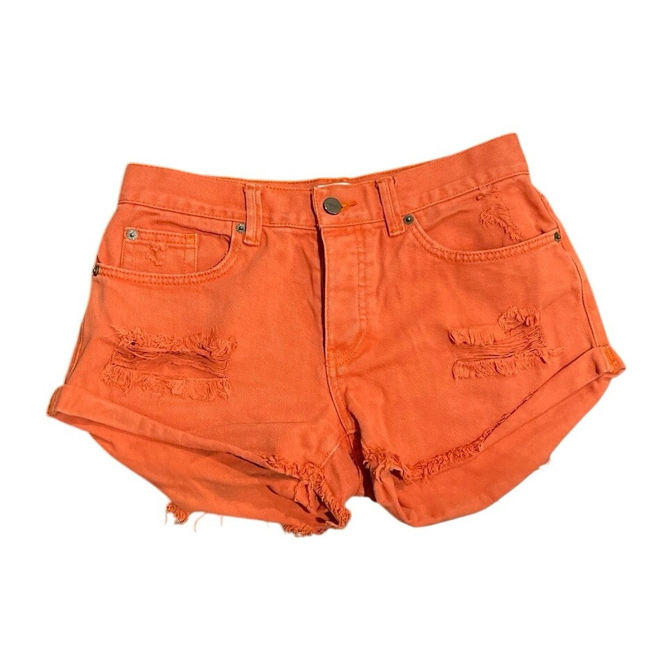 Amuse Society Rust Orange Distressed Denim Cutoff Shorts Size 27 Streetwear