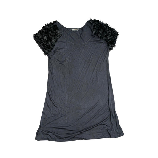 BCBGMAXAZRIA Shirt Feather Ruffle Short Sleeve Blouse Top Size Large