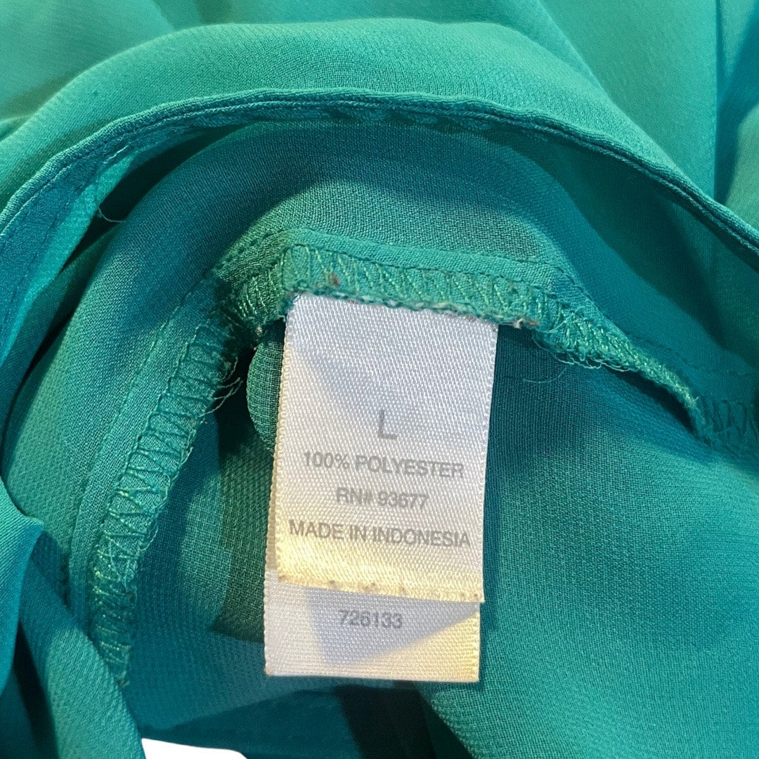 Bisou Bisou Sheer Caftan Flowy Top Teal Blouse Size Large Dolman Sleeve