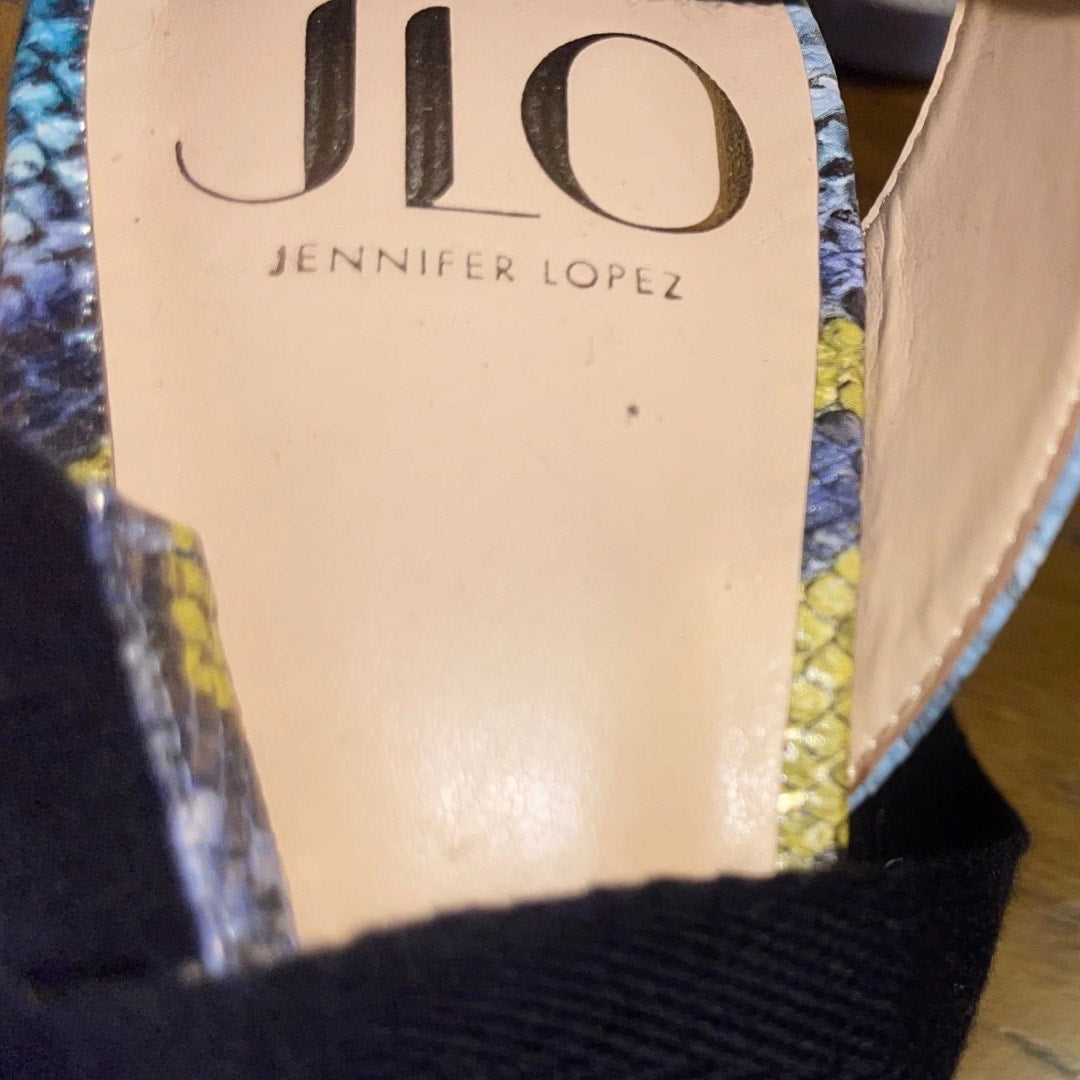 Jennifer Lopez Jalina Espadrille 3" Wedge Sandal Size 8 Ankle Wrap Platform