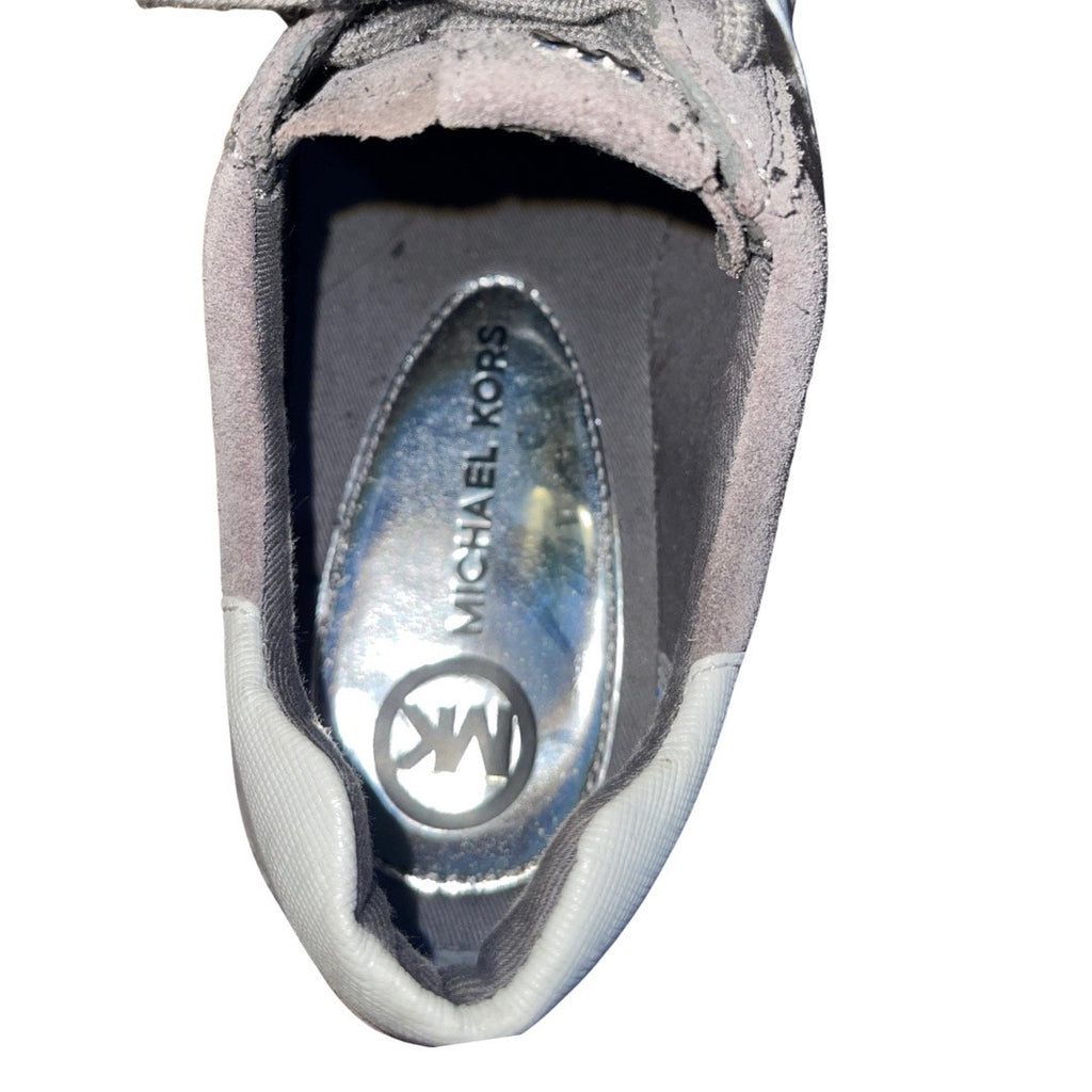 Michael Michael Kors Allie Trainer Sneakers Gray Suede Silver Metallic Size 9