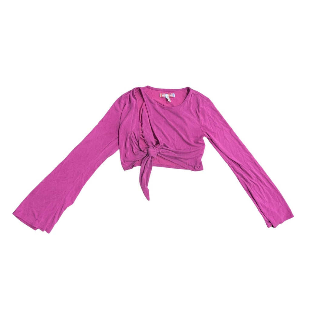 Urban Outfitters Elle Keyhole Flare Sleeve Magenta Purple wrap top blouse festival