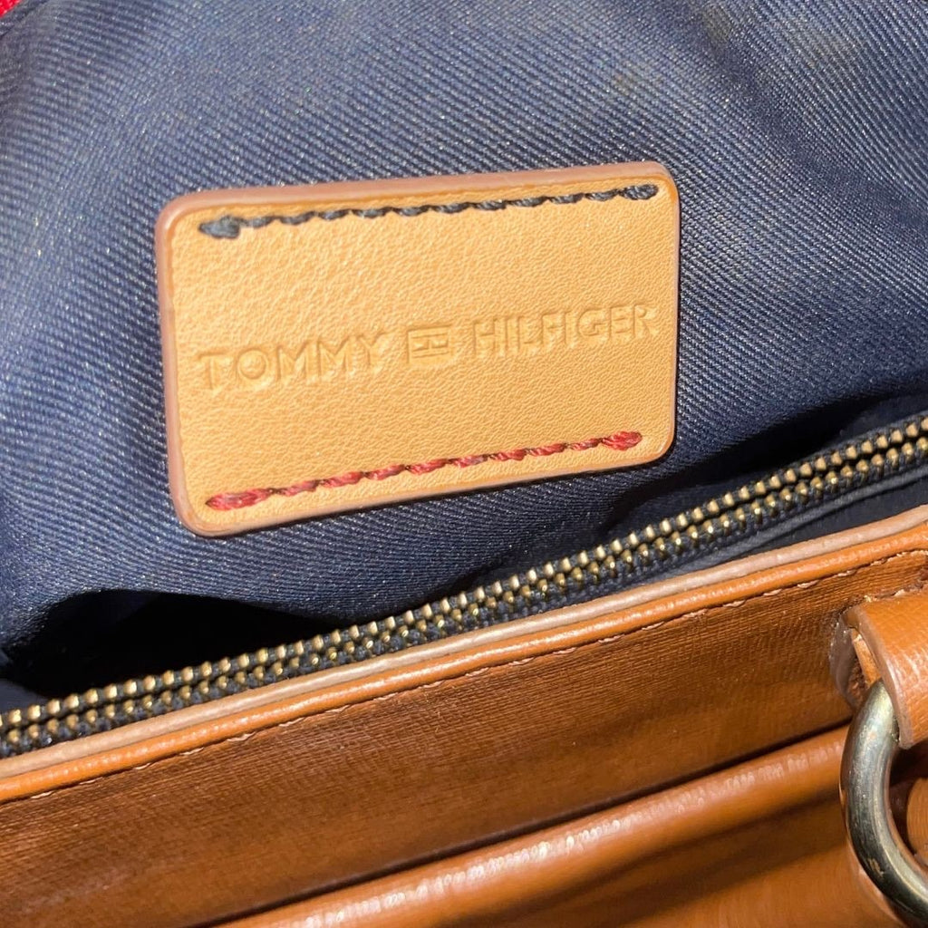 Tommy Hilfiger Brown Leather Large Tote Handbag Purse Classy Satchel Stylish