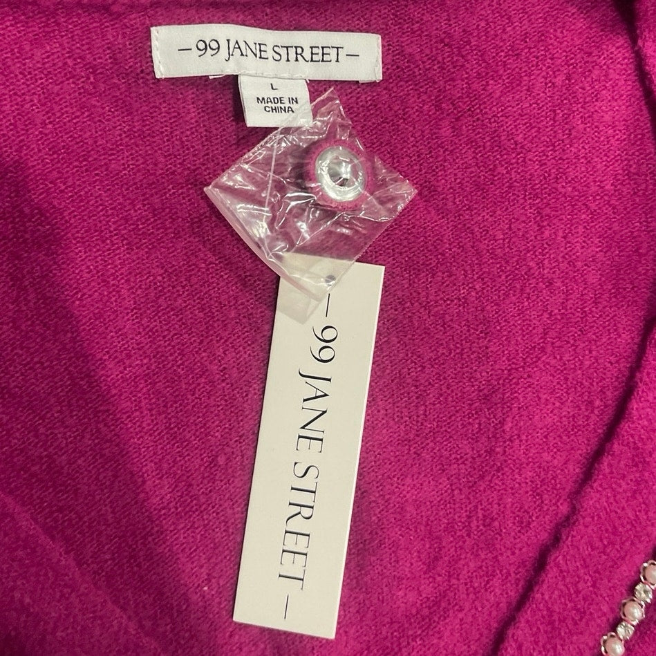 99 Jane Street Magenta Pearl Embellished Button Front Cardigan L NWT Cottagecore