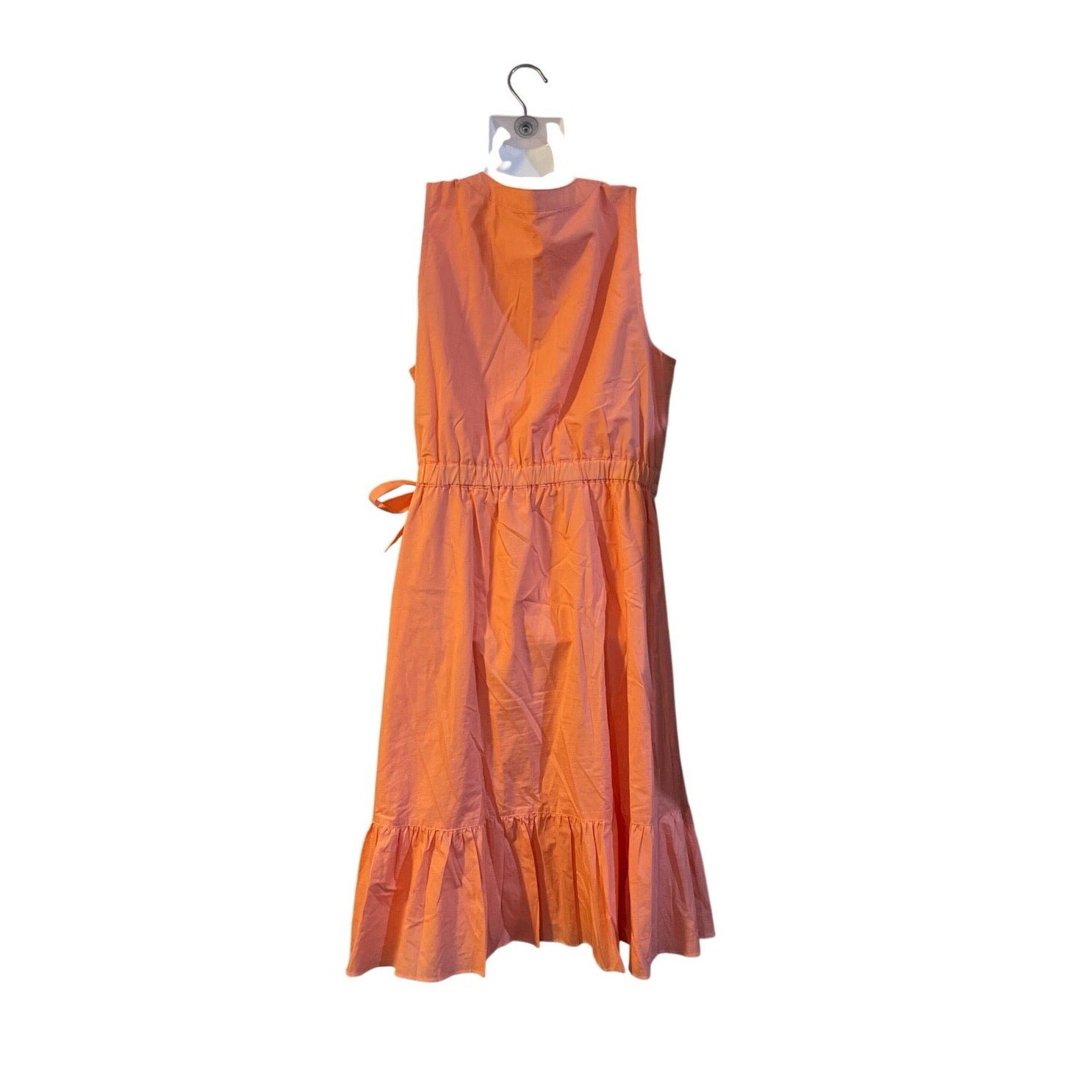 Talbots Sleeveless V-Neck Poplin Wrap Self-Tie Belted Midi Ruffle Dress SZ 12P