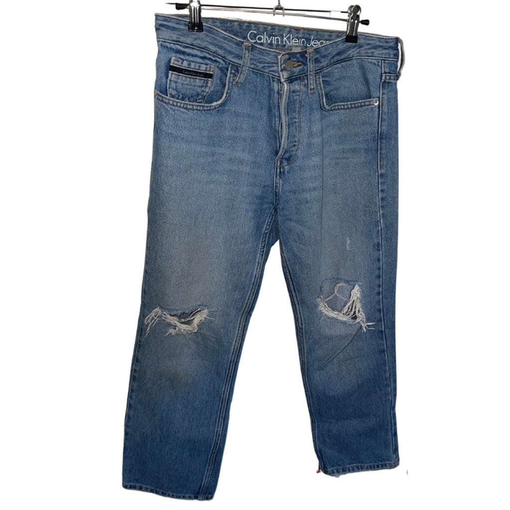 Calvin Klein Jeans Women Mid Rise distressed torn Capri denim size 27