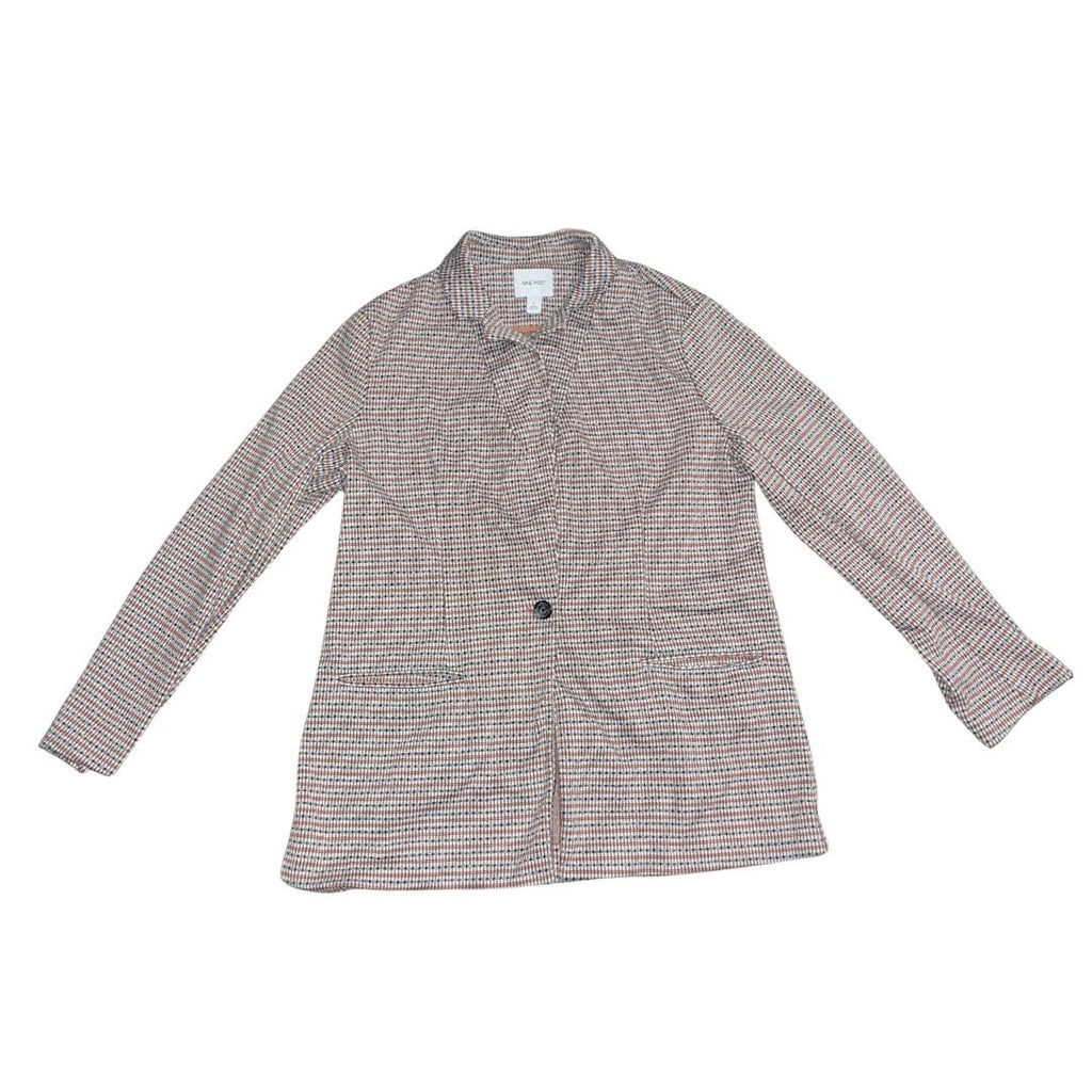 Nine West Blazer Plaid Brown Size Large Stretch Business Office Academia Preppy