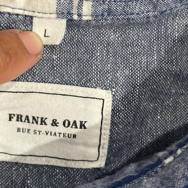 Frank & Oak Linen Blend Plaid Long Sleeve Button Shirt SZ L Coastal Nautical