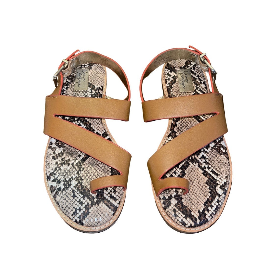Crown Vintage Aaliya Sandals Brown Leather Snake-print Footbed size 6 Vacation