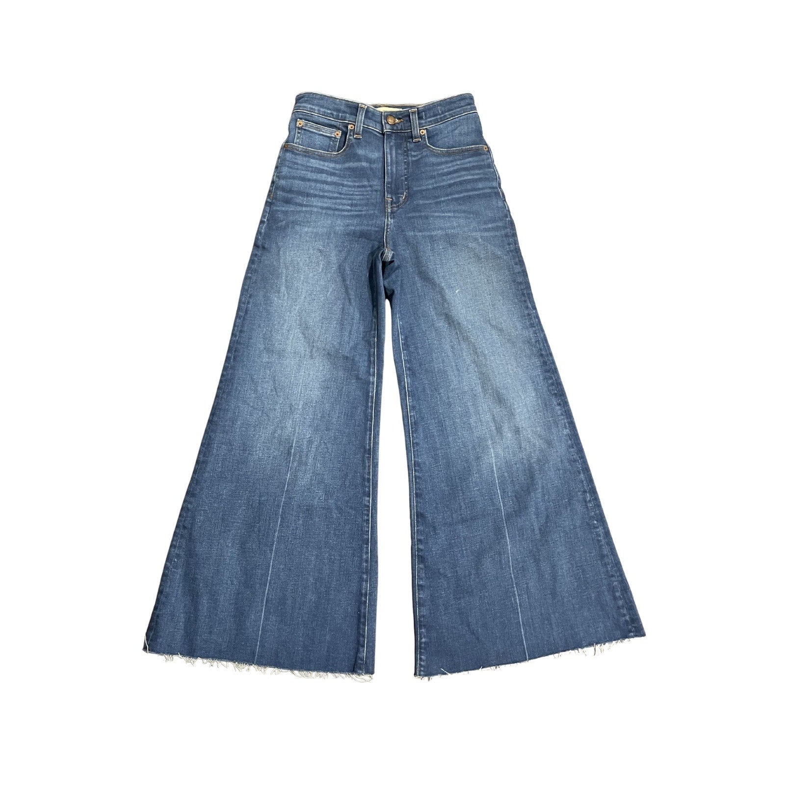 Madewell Flared Wide Leg Cropped Denim Jeans Raw Hem SZ 25 Retro Chic NWT