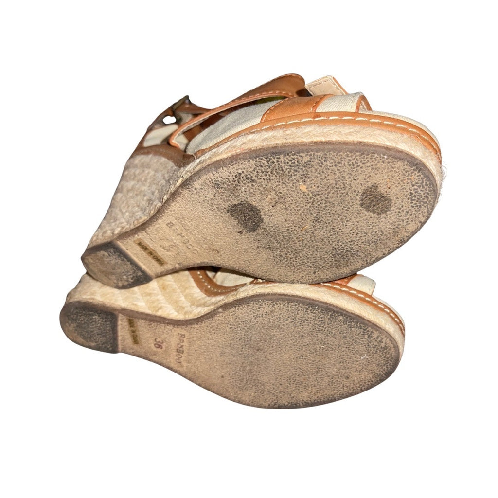 Bamboo Buckle Ankle Cross Strap Woven Wedge Peep Toe Size 6 Espadrille