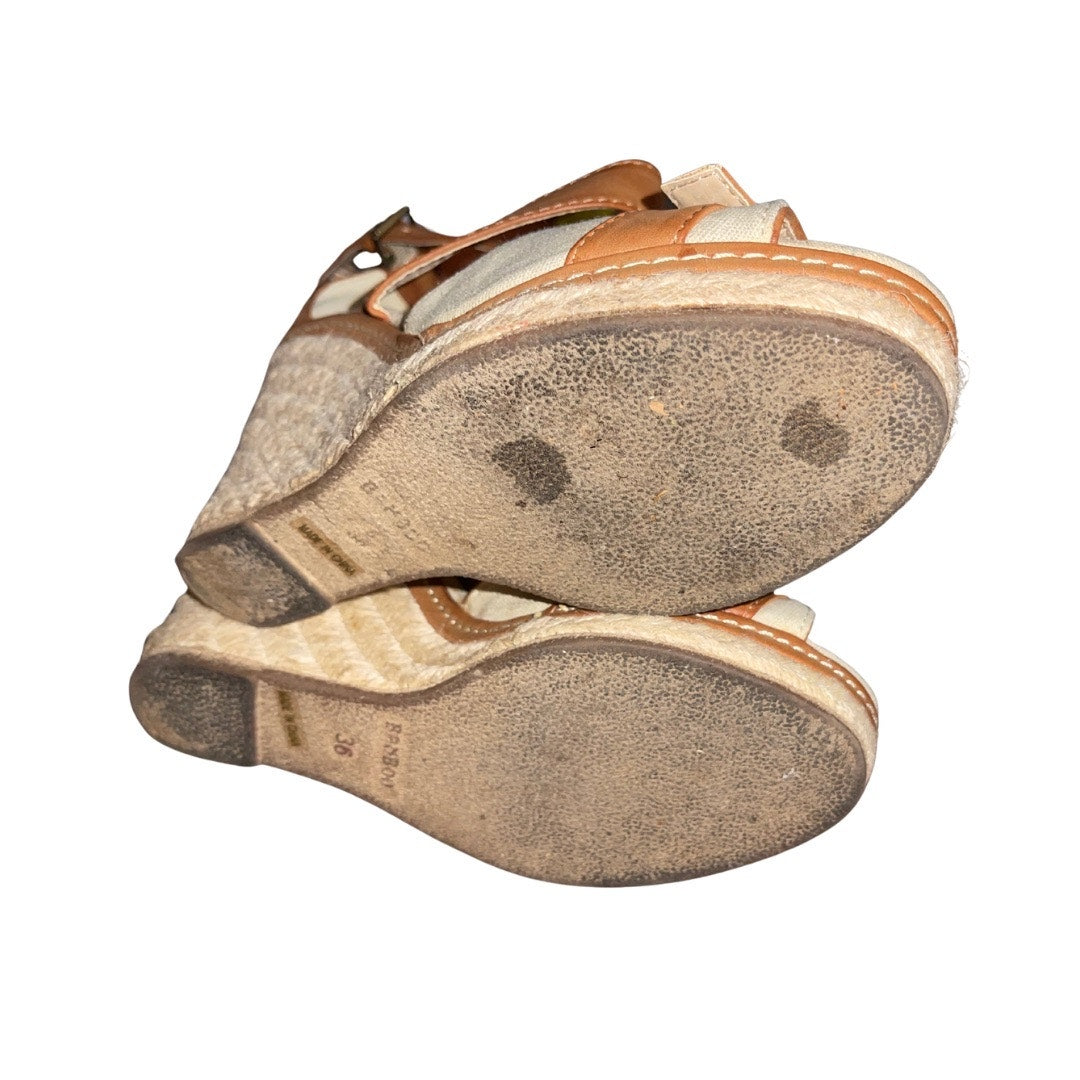 Bamboo Buckle Ankle Cross Strap Woven Wedge Peep Toe Size 6 Espadrille