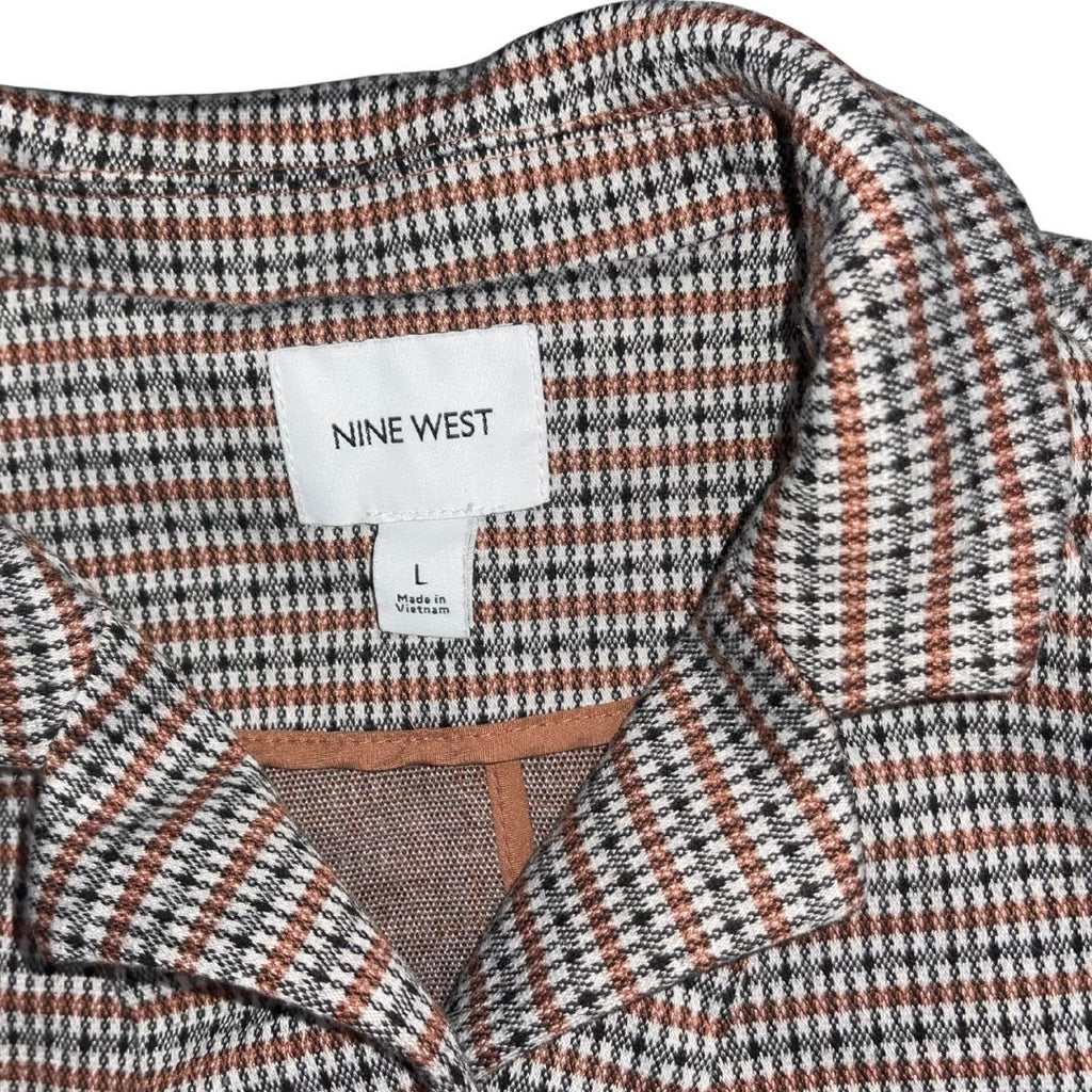 Nine West Blazer Plaid Brown Size Large Stretch Business Office Academia Preppy